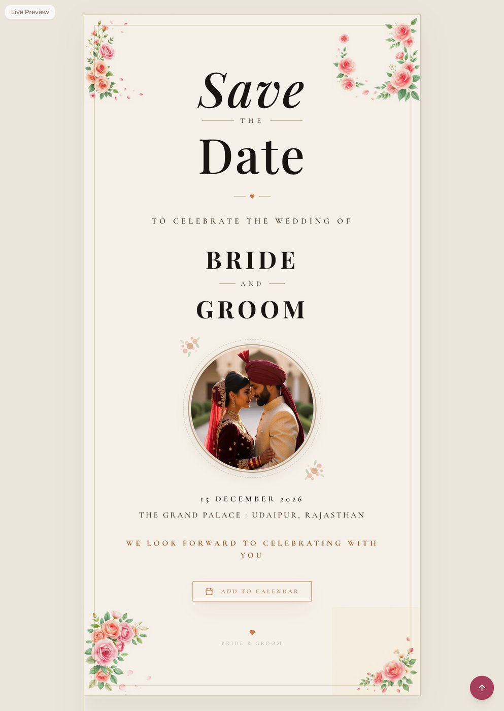 Floral Elegance wedding website template by Indivites