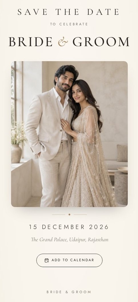 Minimalist Romance wedding website template by Indivites